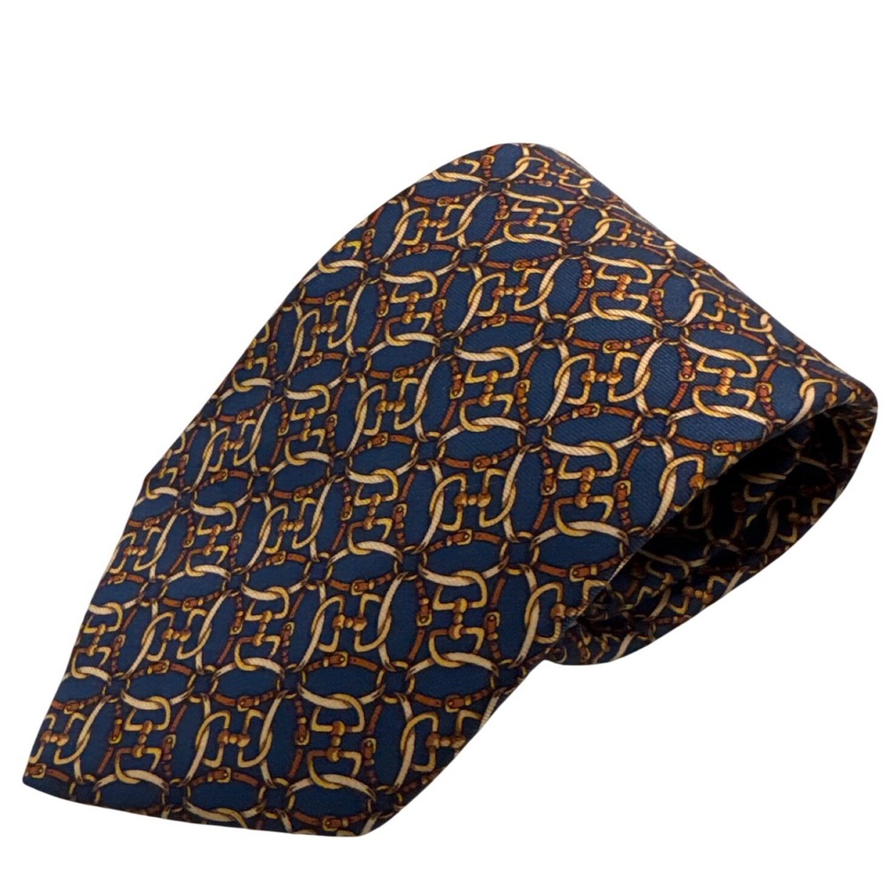 Brooks Brothers Makers Mens Navy Blue Silk Equestrian Print Tie USA Made